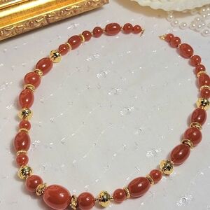 Vintage Trifari Gold and Carnelian Beaded Necklace